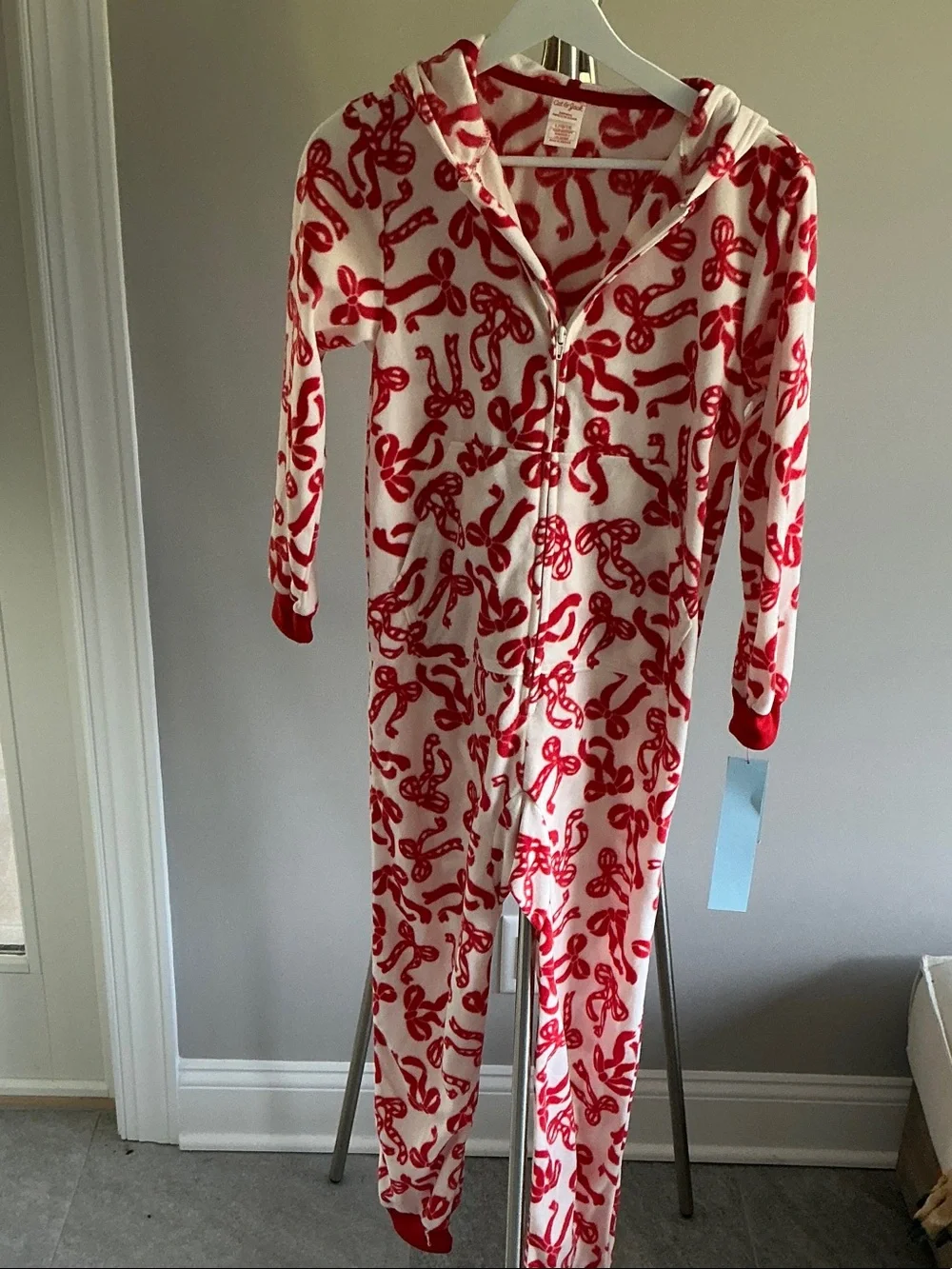 Red Bows and Ribbon Hooded Onesie Pajamas